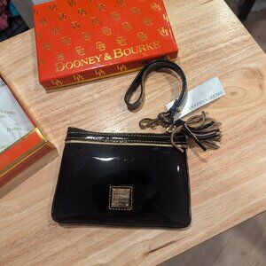 NWT Dooney & Bourke Florentine Black Patent Leather Wristlet Keychain Pouch